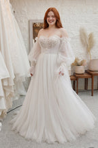 Elegant A Line Court Train Lace Tulle Wedding Dress Wedding Dress