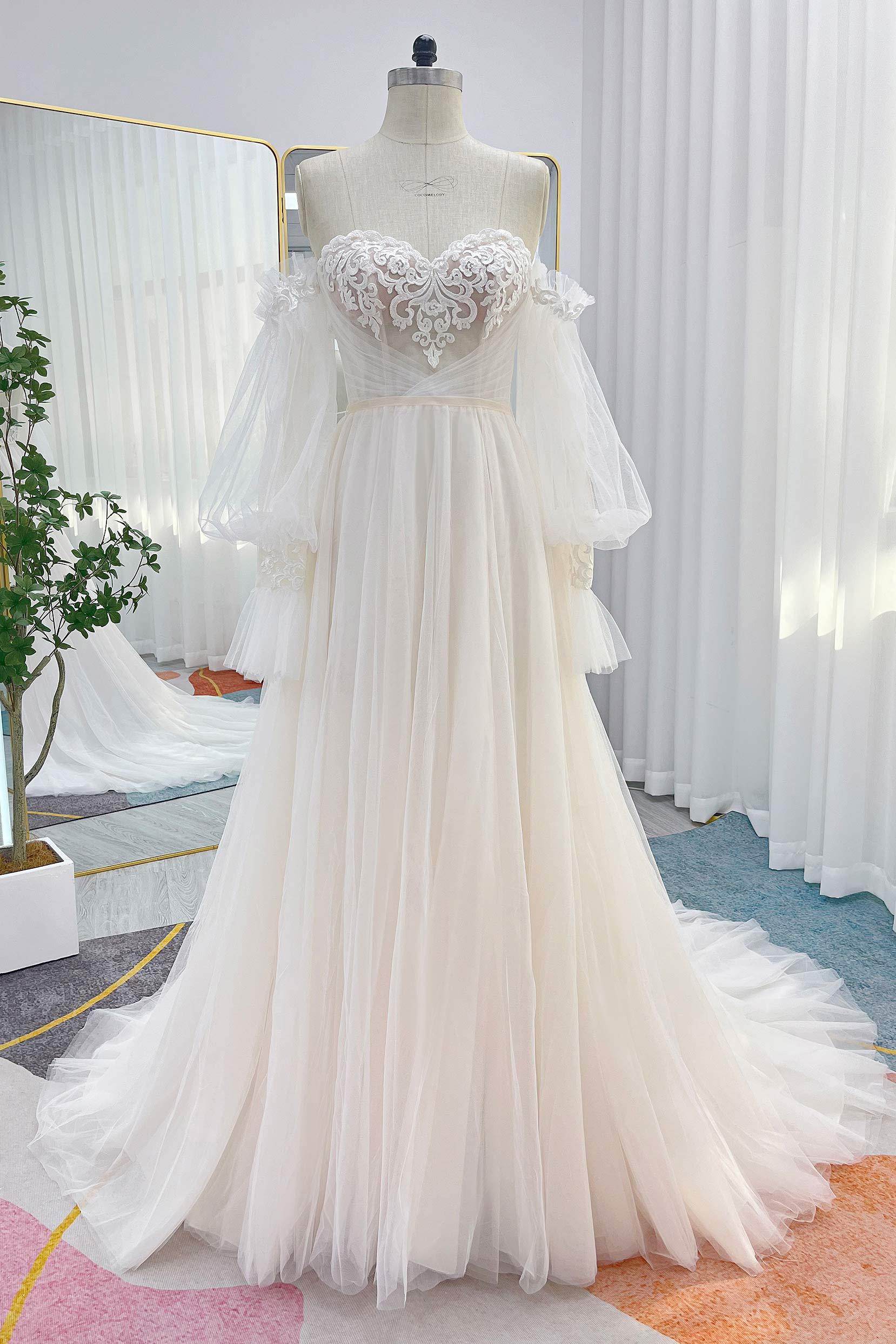 Elegant A Line Court Train Lace Tulle Wedding Dress Wedding Dress