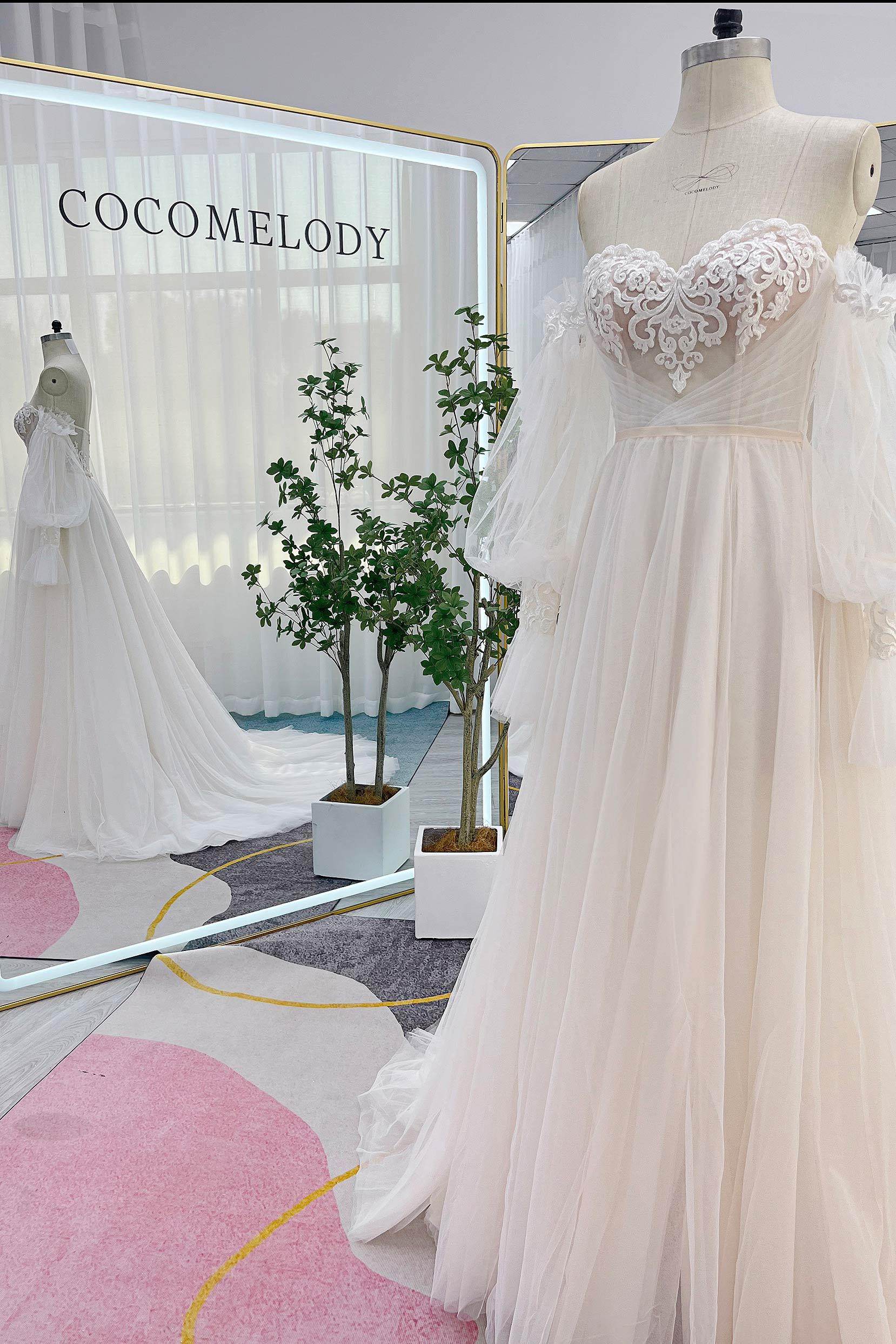 Elegant A Line Court Train Lace Tulle Wedding Dress Wedding Dress