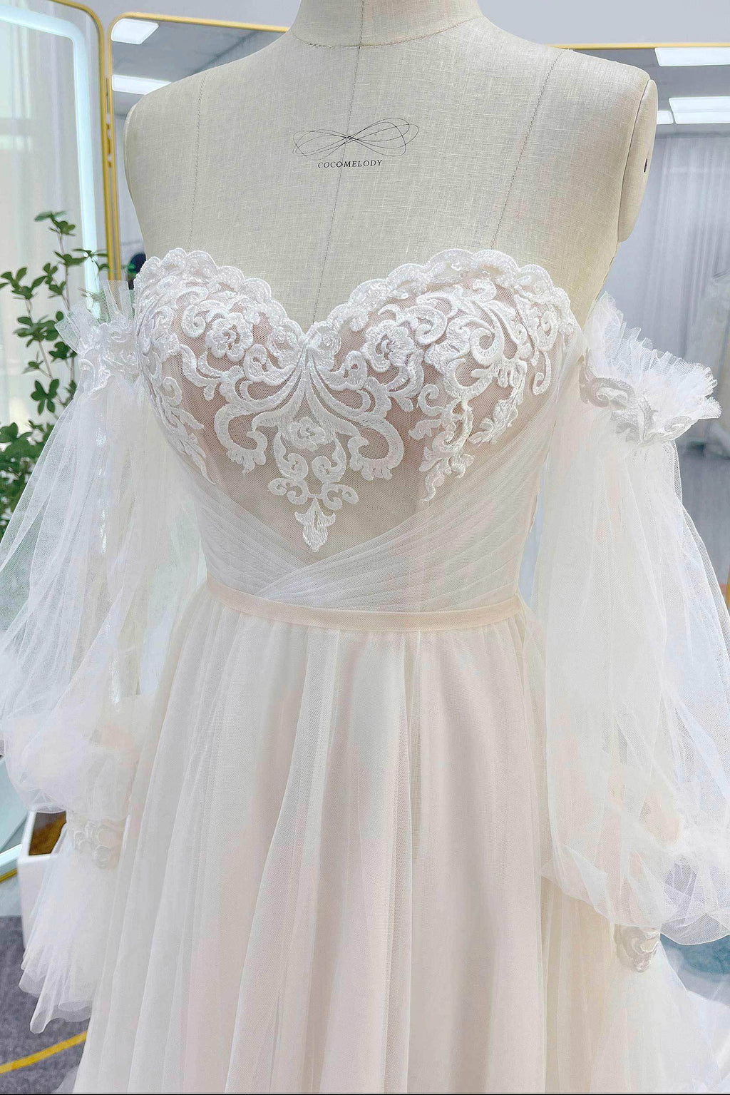 Elegant A Line Court Train Lace Tulle Wedding Dress Wedding Dress