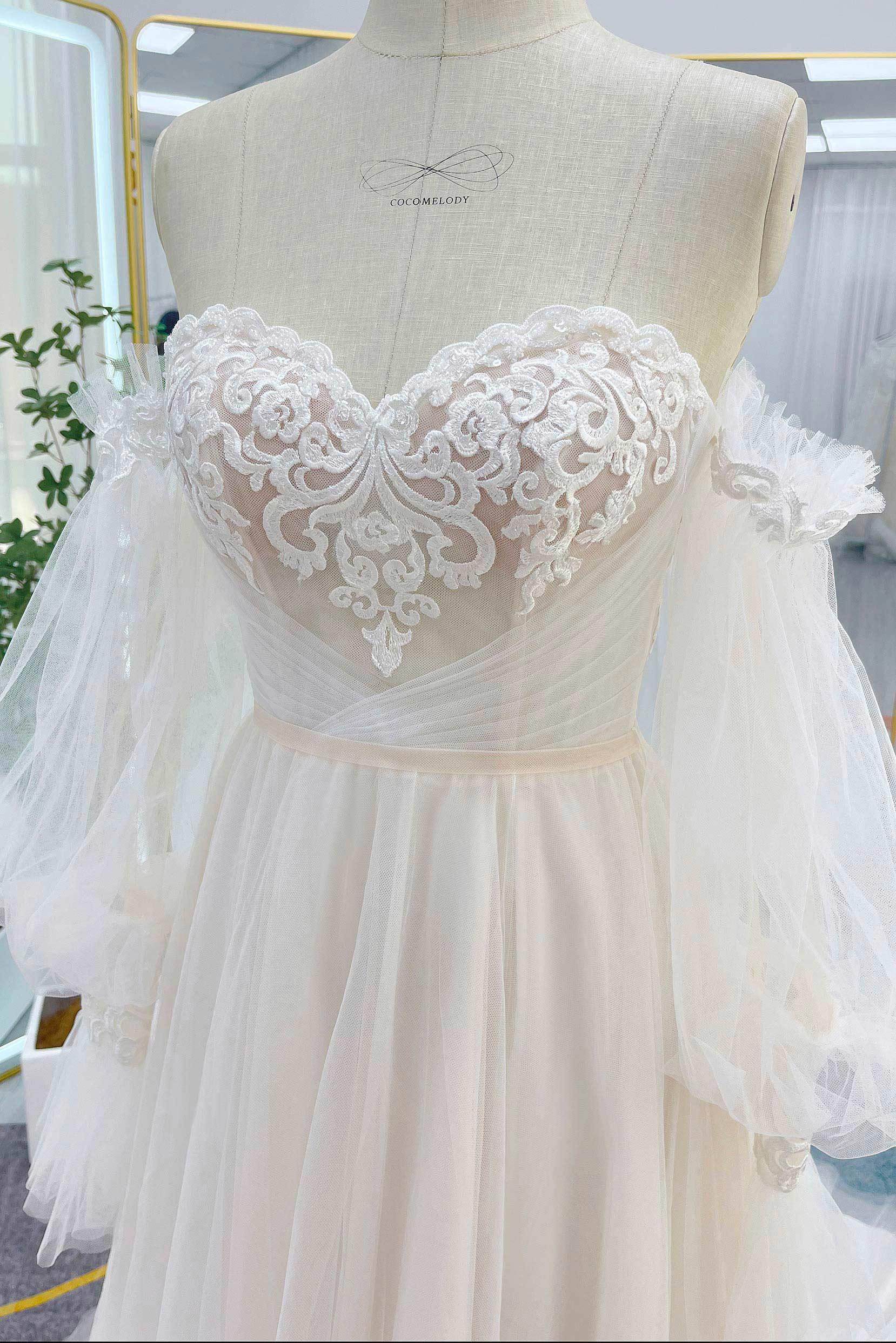 Elegant A Line Court Train Lace Tulle Wedding Dress Wedding Dress