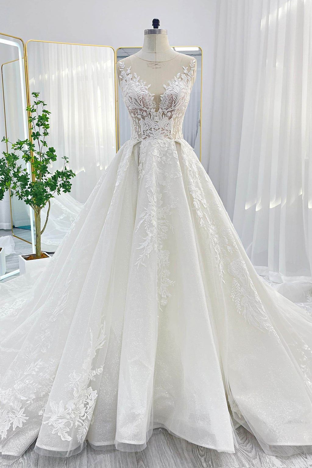 Elegant A Line Chapel Train Lace Tulle Wedding Dress Wedding Dress