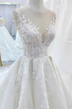 Elegant A Line Chapel Train Lace Tulle Wedding Dress Wedding Dress
