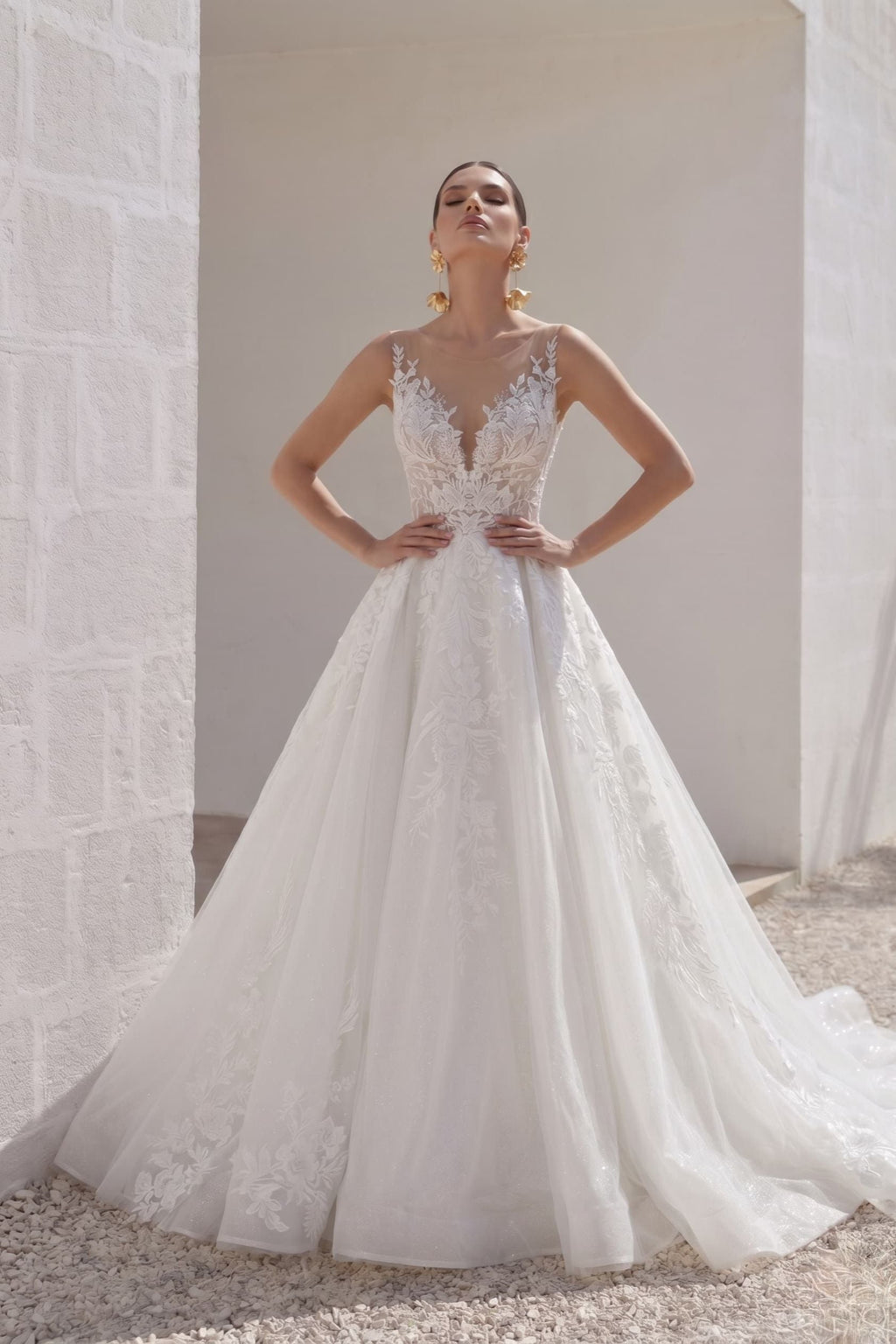 Elegant A Line Chapel Train Lace Tulle Wedding Dress Wedding Dress