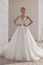 Elegant A Line Chapel Train Lace Tulle Wedding Dress Wedding Dress