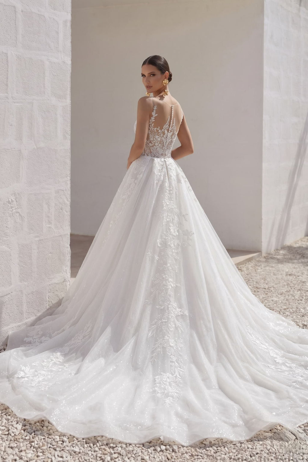 Elegant A Line Chapel Train Lace Tulle Wedding Dress Wedding Dress