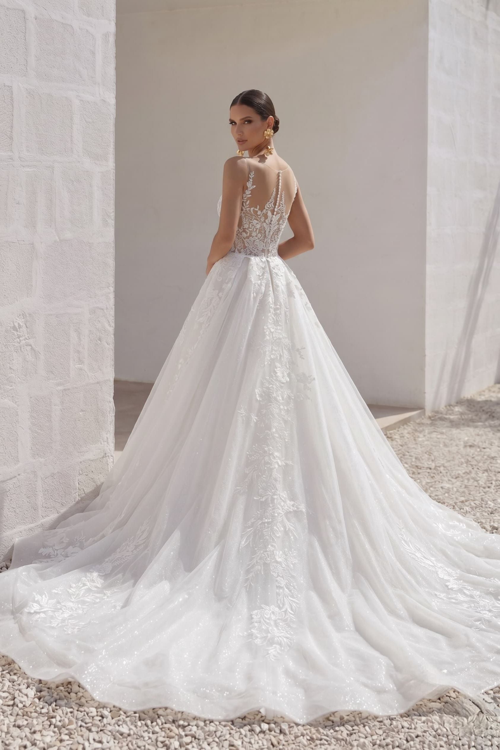 Elegant A Line Chapel Train Lace Tulle Wedding Dress Wedding Dress