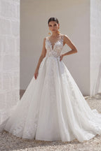 Elegant A Line Chapel Train Lace Tulle Wedding Dress Wedding Dress