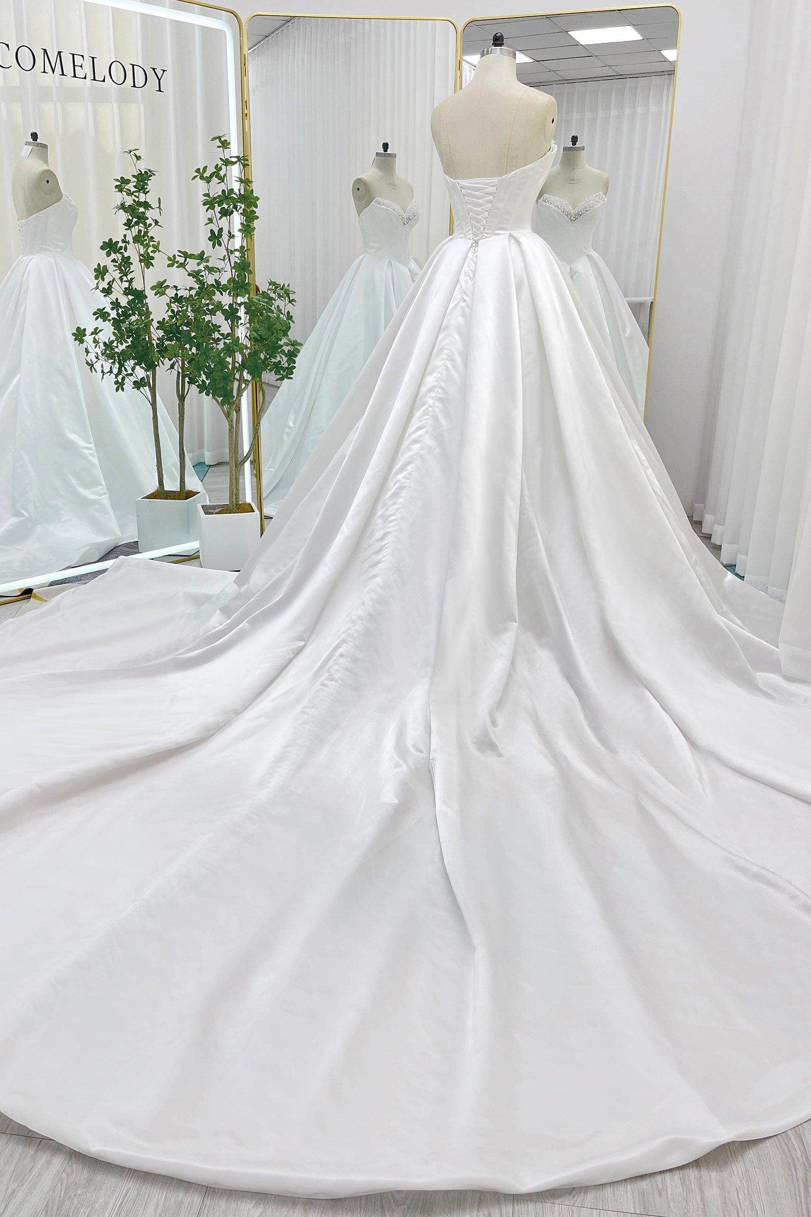 Elegant Ball Gown Chapel Train Satin Wedding Dress Wedding Dress