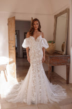 Elegant Trumpet Mermaid Chapel Train Lace Tulle Wedding Dress Wedding Dress