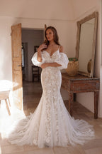 Elegant Trumpet Mermaid Chapel Train Lace Tulle Wedding Dress Wedding Dress