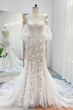 Elegant Trumpet Mermaid Chapel Train Lace Tulle Wedding Dress Wedding Dress