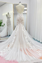 Elegant Trumpet Mermaid Chapel Train Lace Tulle Wedding Dress Wedding Dress