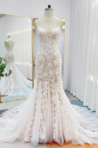 Elegant Trumpet Mermaid Chapel Train Lace Tulle Wedding Dress Wedding Dress
