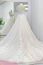 Elegant A Line Chapel Train Lace Tulle Wedding Dress Wedding Dress