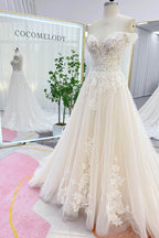 Elegant A Line Chapel Train Lace Tulle Wedding Dress Wedding Dress