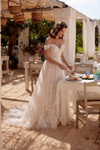 Elegant A Line Chapel Train Lace Tulle Wedding Dress Wedding Dress