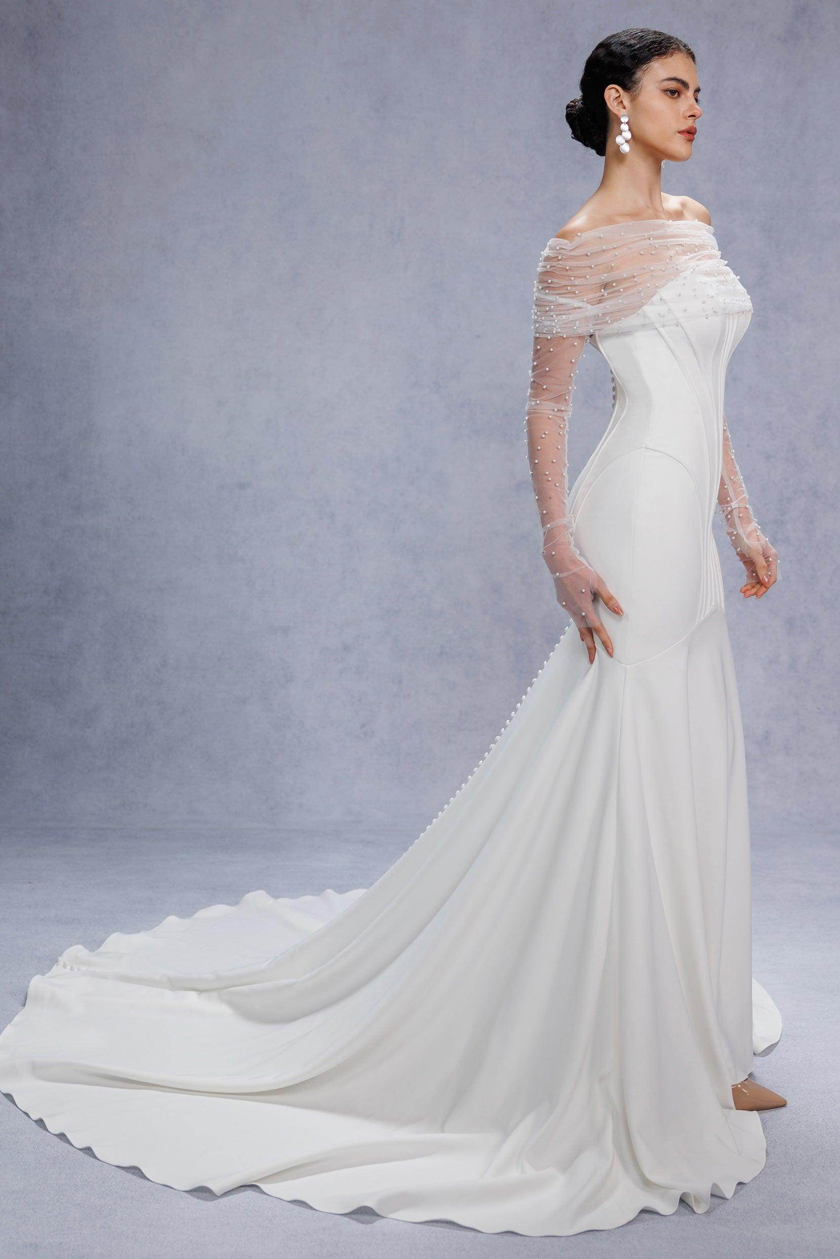 Elegant Trumpet Mermaid Court Train Stretch Satin Wedding Dress Wedding Dress