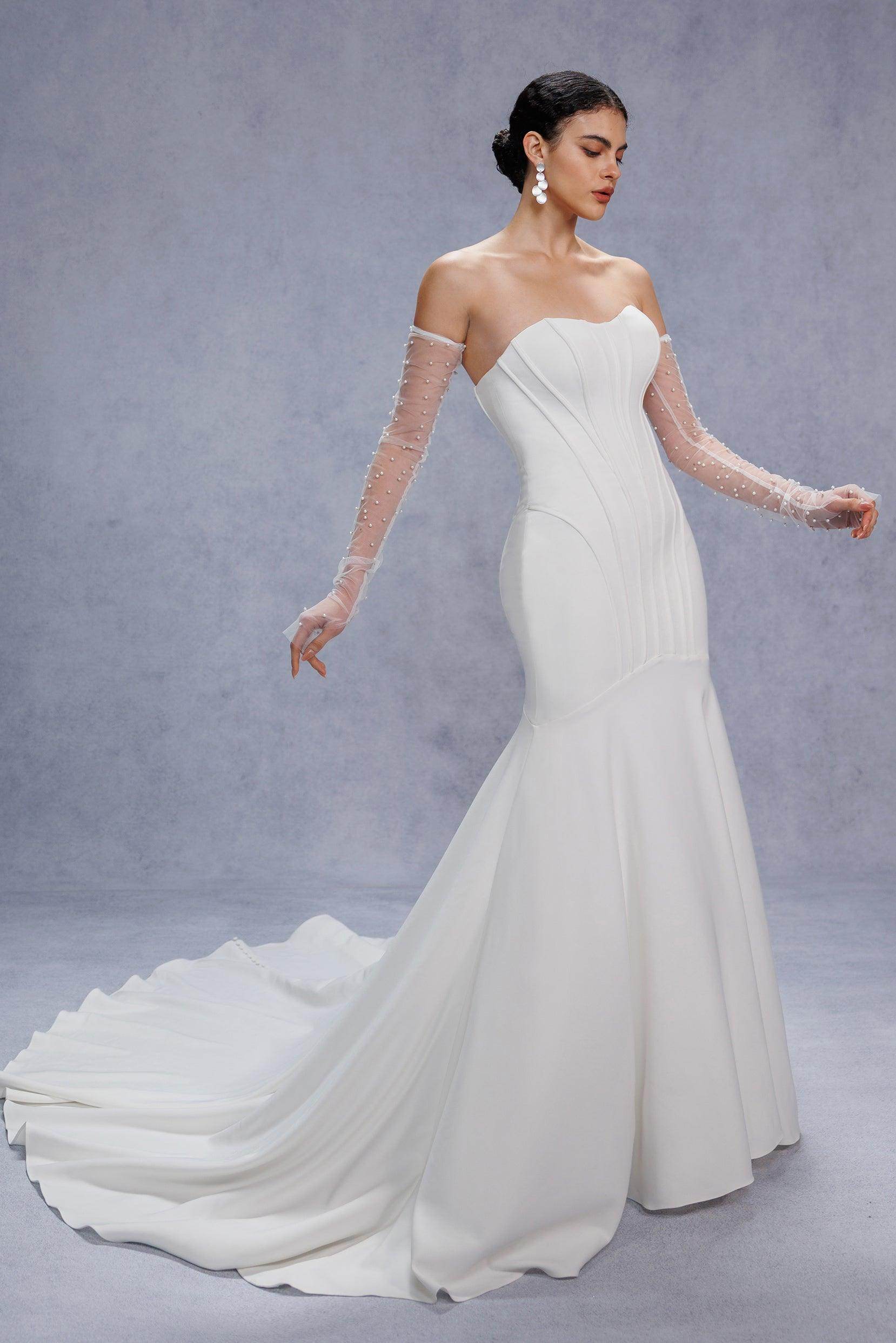 Elegant Trumpet Mermaid Court Train Stretch Satin Wedding Dress Wedding Dress
