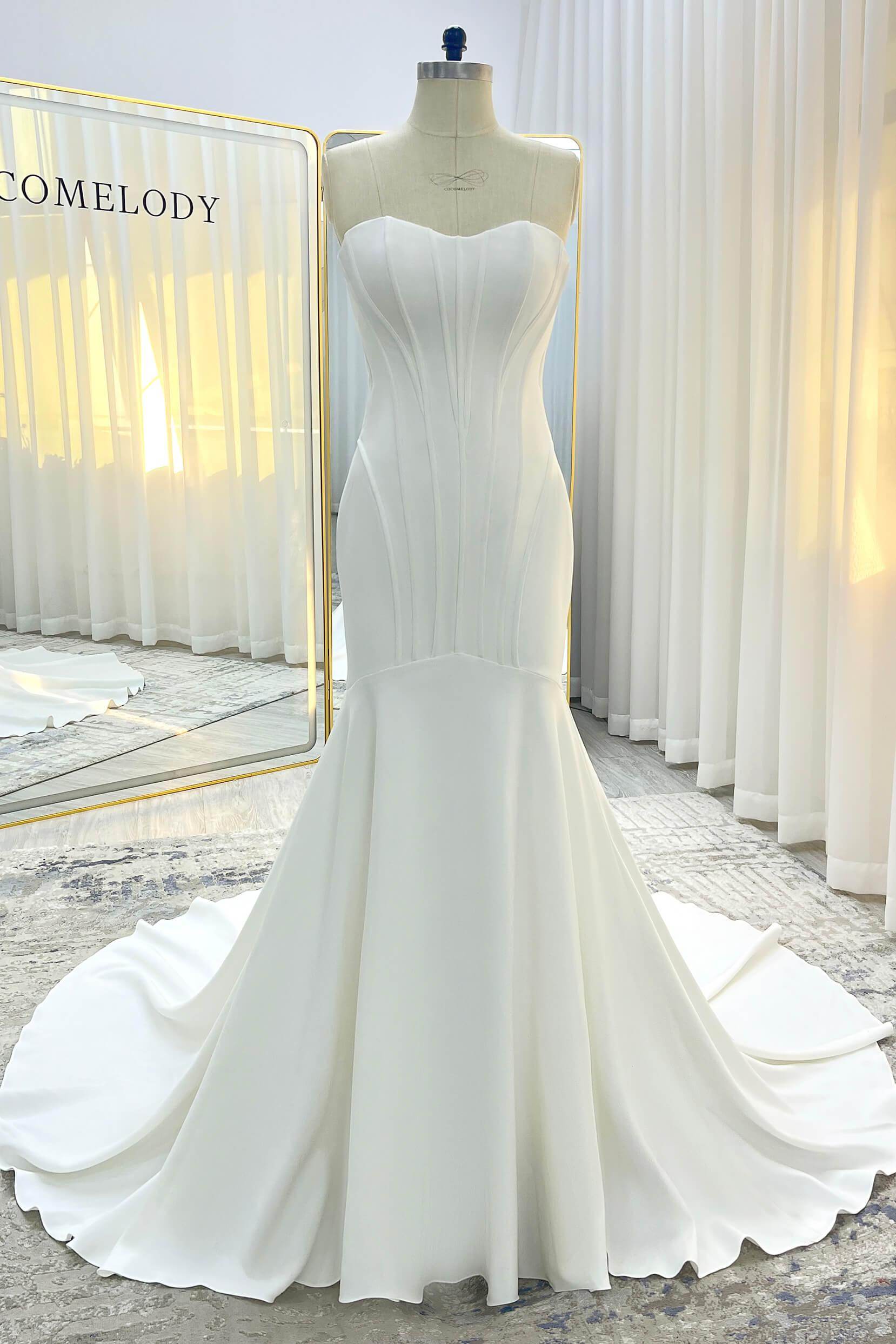 Elegant Trumpet Mermaid Court Train Stretch Satin Wedding Dress Wedding Dress