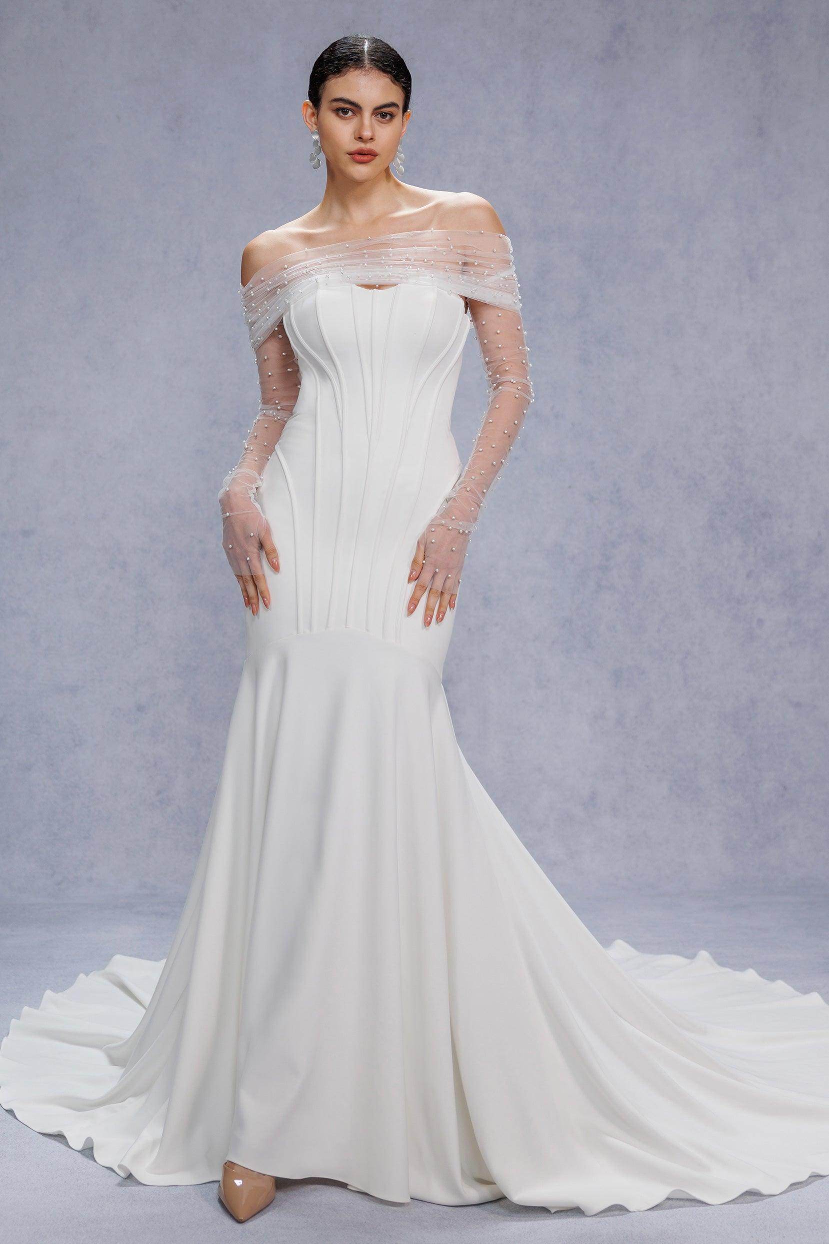 Elegant Trumpet Mermaid Court Train Stretch Satin Wedding Dress Wedding Dress