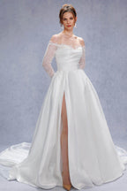Elegant A Line Court Train Mikado Lace Wedding Dress Wedding Dress
