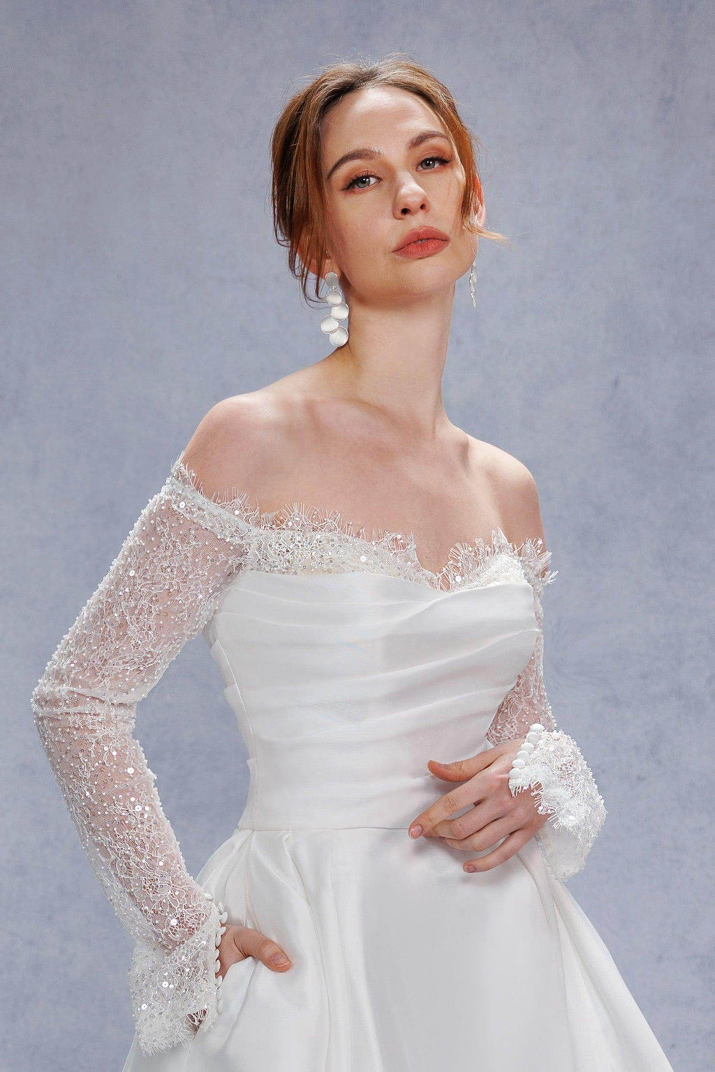 Elegant A Line Court Train Mikado Lace Wedding Dress Wedding Dress