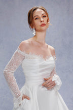 Elegant A Line Court Train Mikado Lace Wedding Dress Wedding Dress
