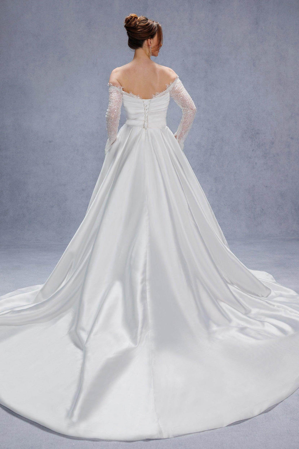 Elegant A Line Court Train Mikado Lace Wedding Dress Wedding Dress