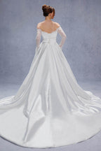 Elegant A Line Court Train Mikado Lace Wedding Dress Wedding Dress