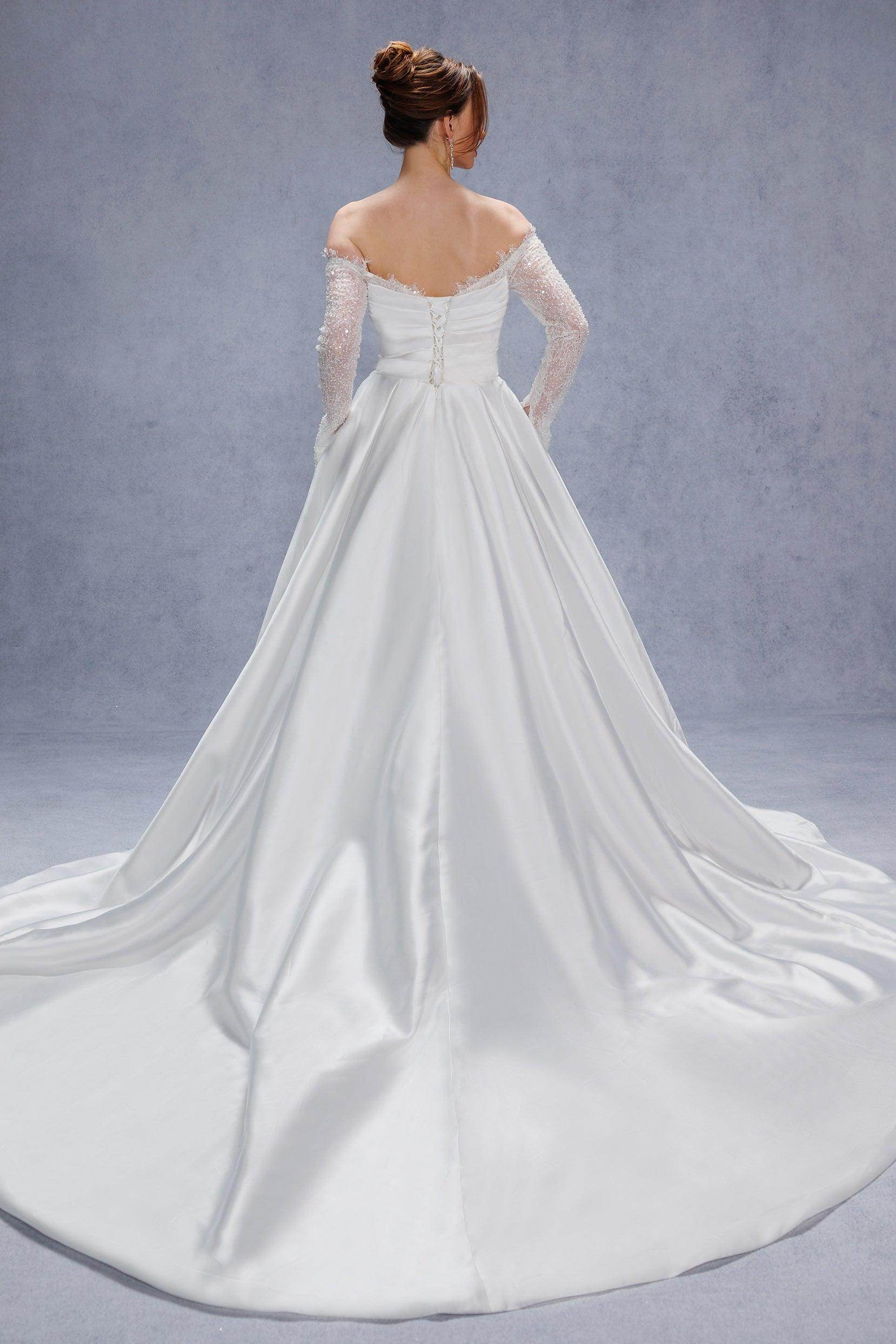 Elegant A Line Court Train Mikado Lace Wedding Dress Wedding Dress