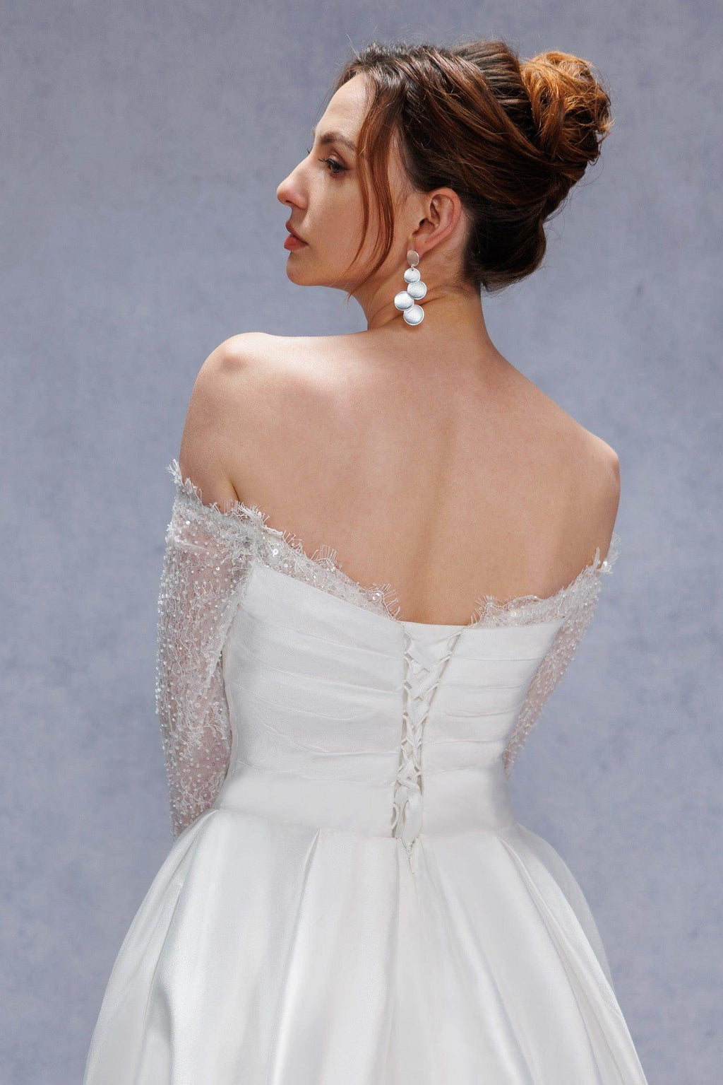 Elegant A Line Court Train Mikado Lace Wedding Dress Wedding Dress