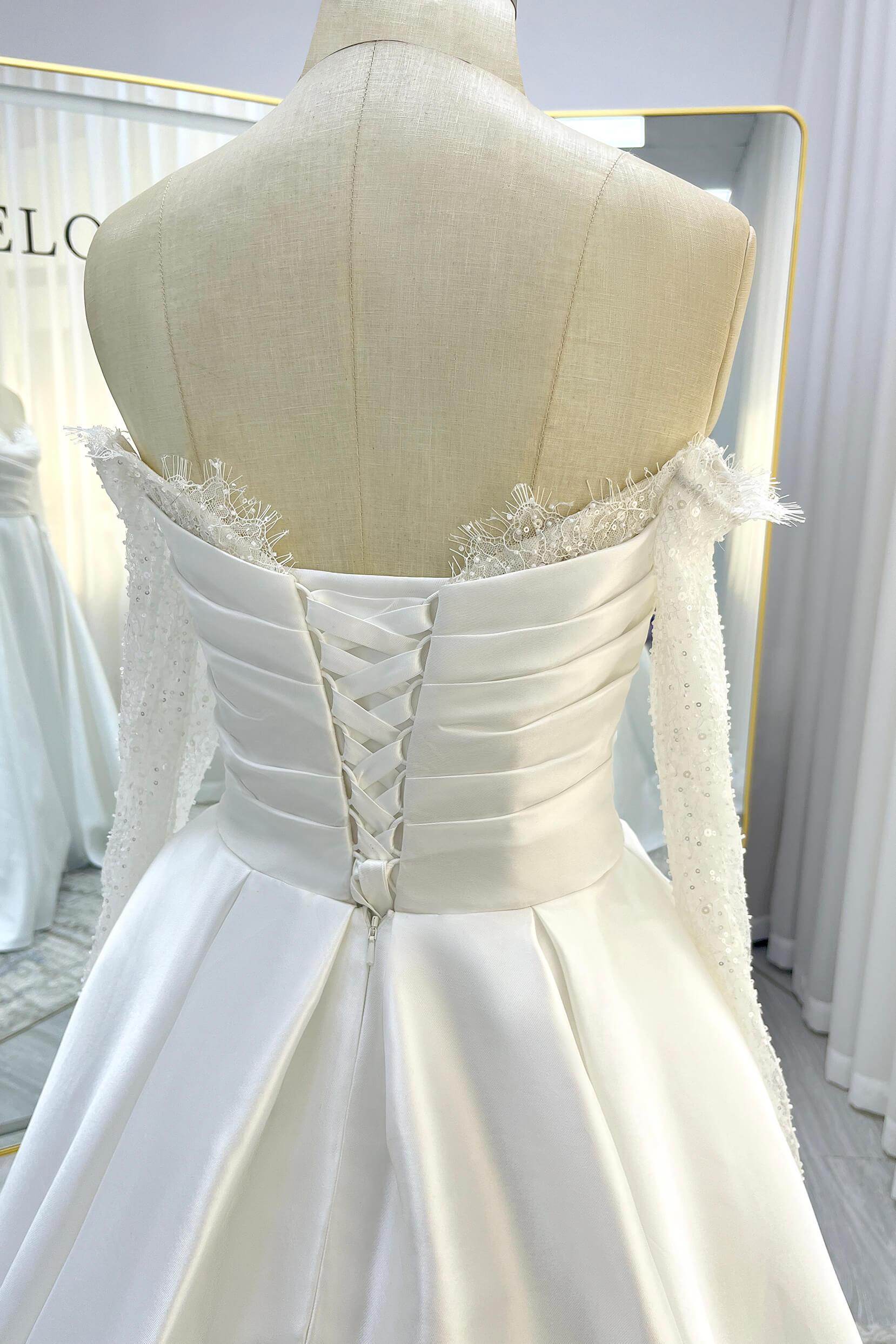 Elegant A Line Court Train Mikado Lace Wedding Dress Wedding Dress