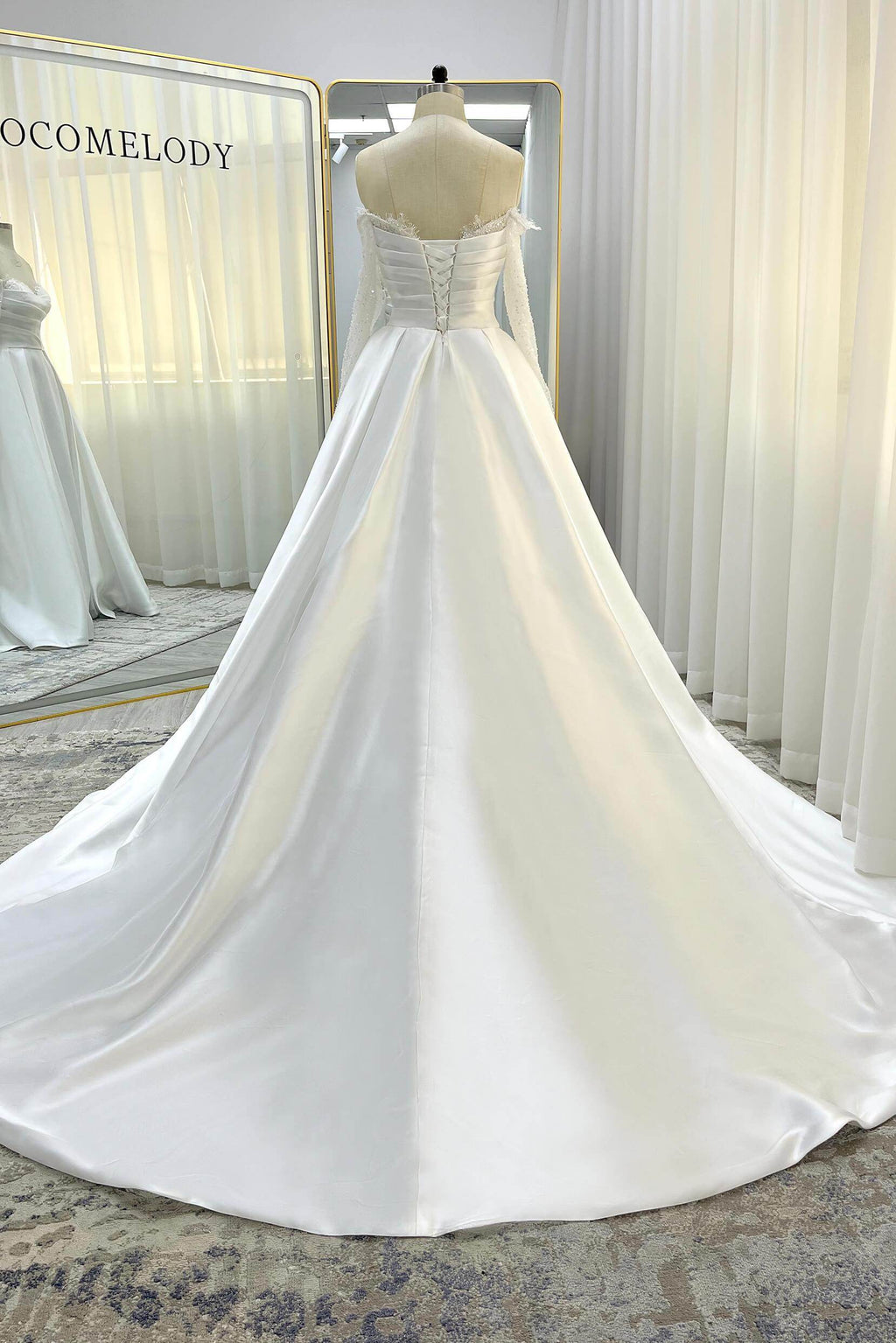 Elegant A Line Court Train Mikado Lace Wedding Dress Wedding Dress