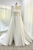 Elegant A Line Court Train Mikado Lace Wedding Dress Wedding Dress