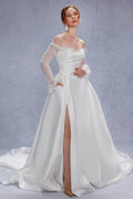 Elegant A Line Court Train Mikado Lace Wedding Dress Wedding Dress