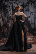 Elegant A Line Court Train Mikado Tulle Wedding Dress Wedding Dress