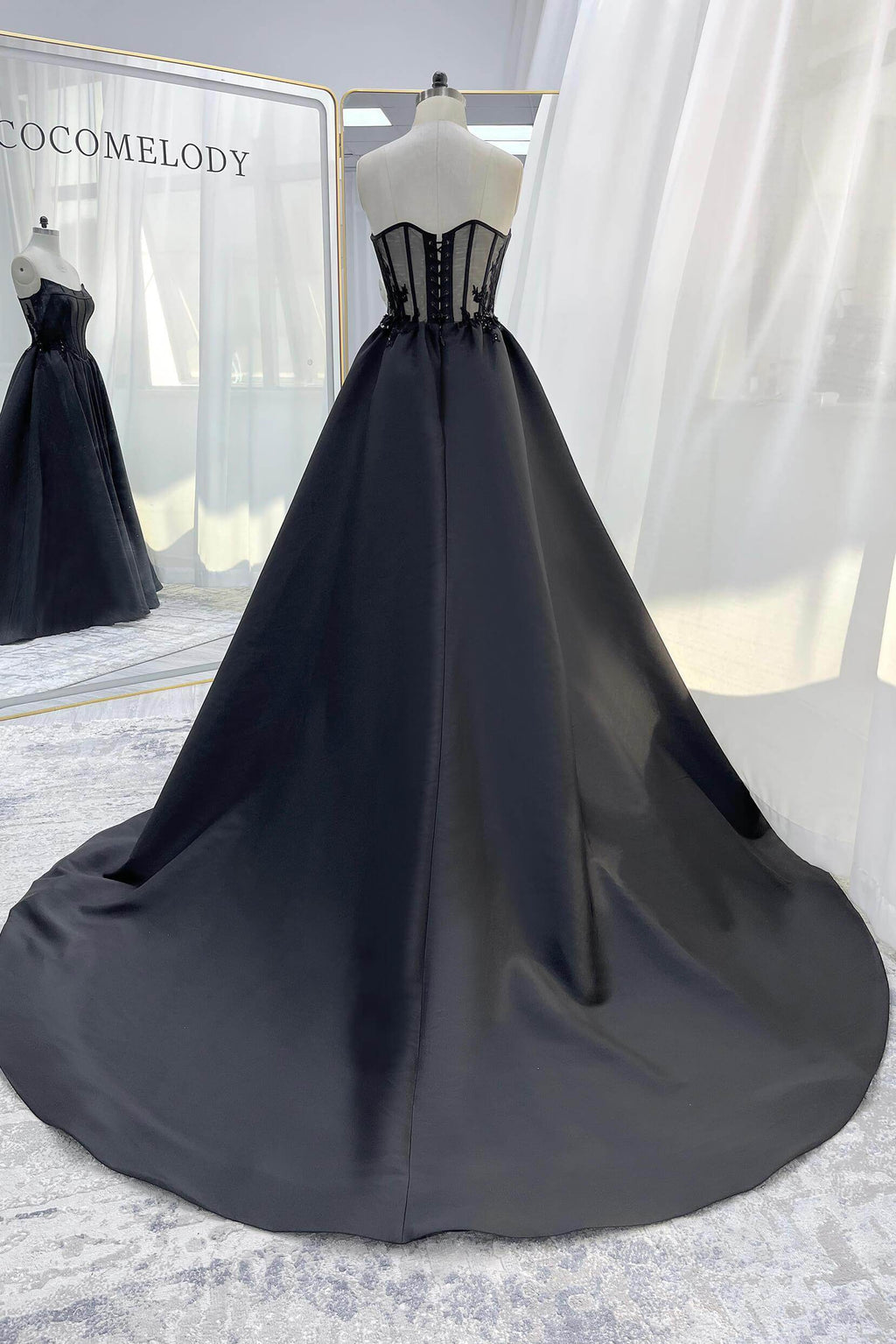 Elegant A Line Court Train Mikado Tulle Wedding Dress Wedding Dress