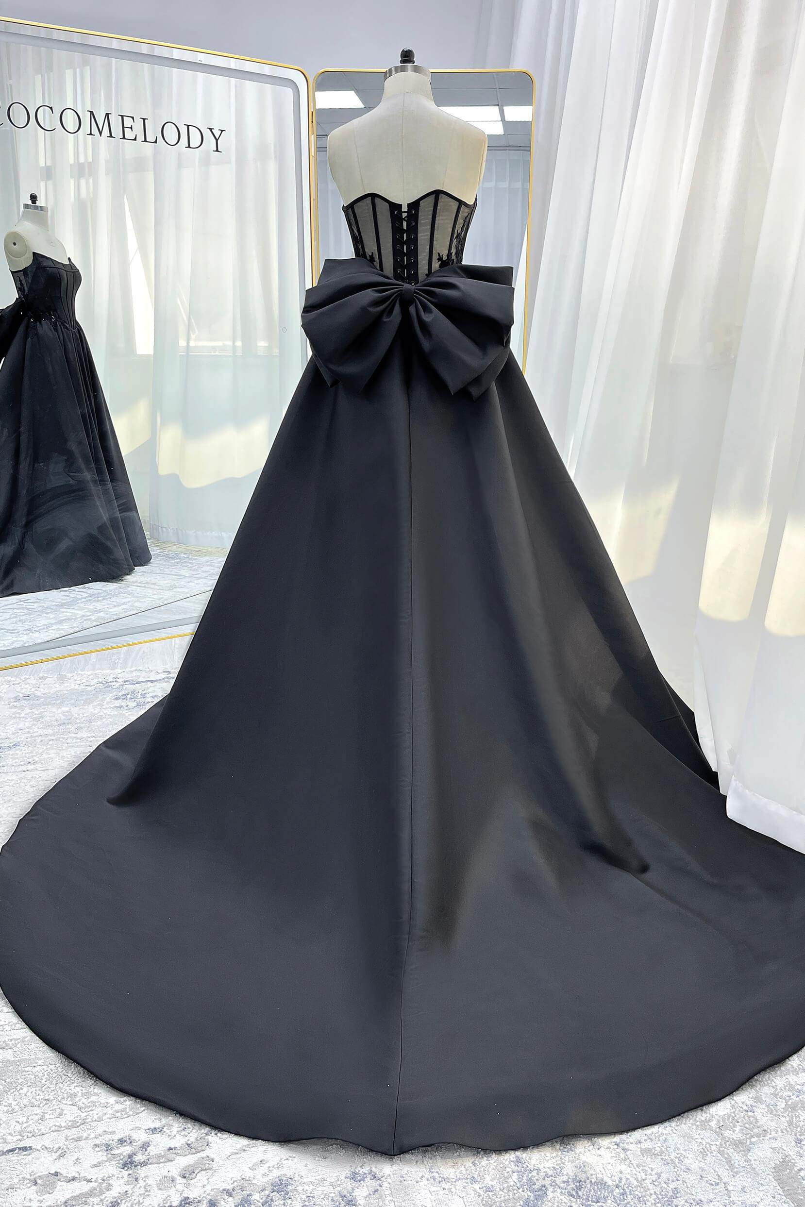 Elegant A Line Court Train Mikado Tulle Wedding Dress Wedding Dress