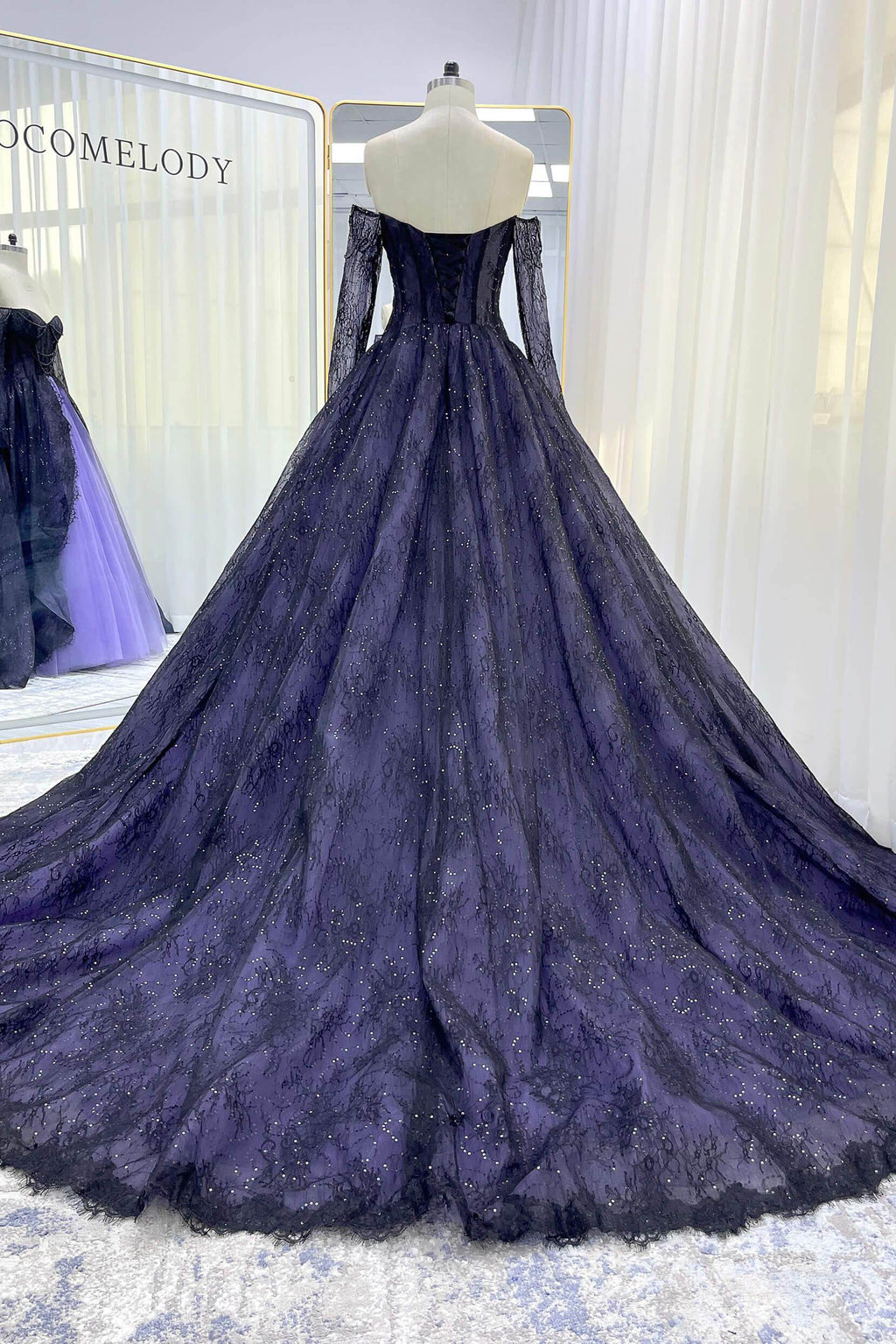 Elegant A Line Chapel Train Sequined Lace Tulle Wedding Dress Wedding Dress