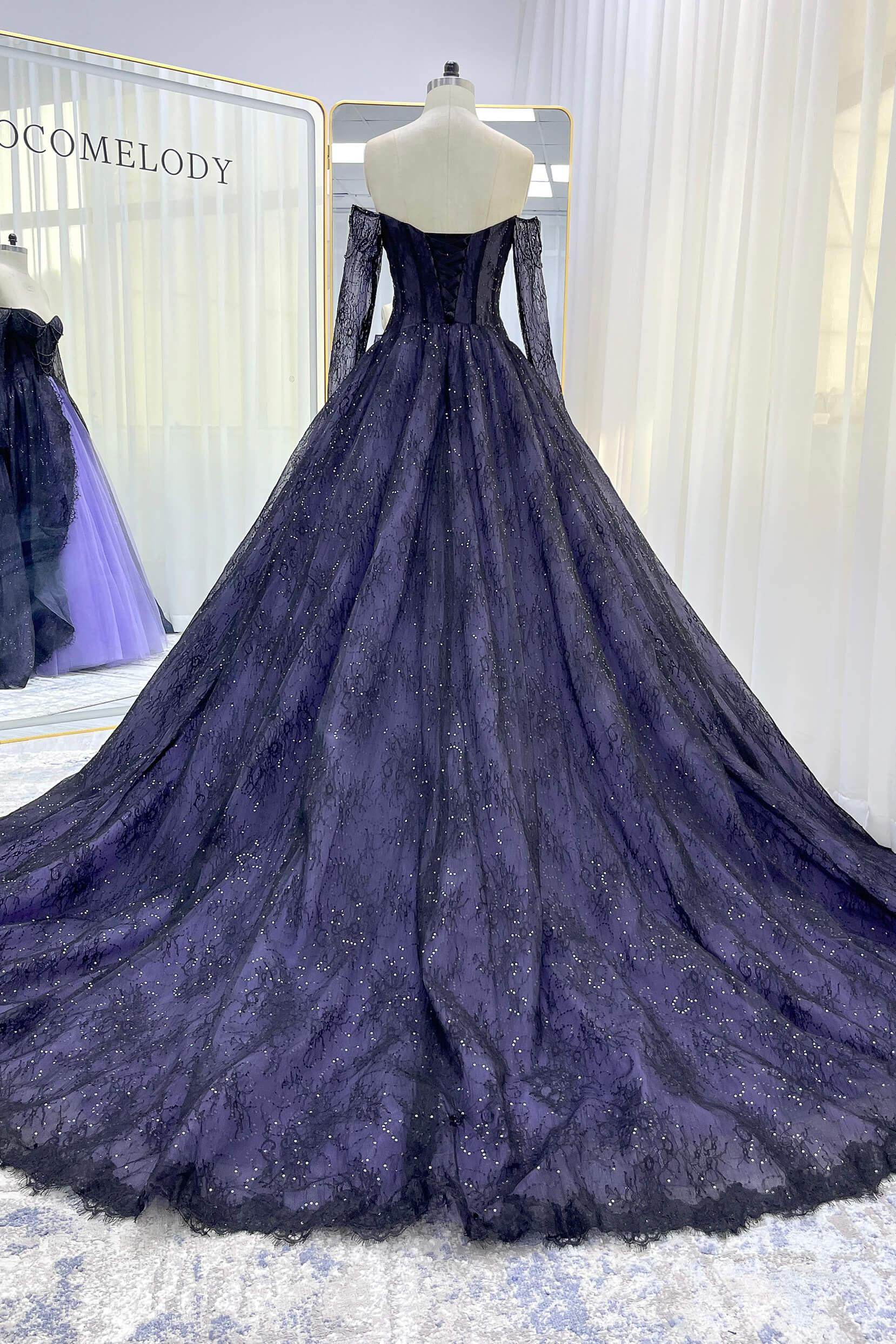 Elegant A Line Chapel Train Sequined Lace Tulle Wedding Dress Wedding Dress