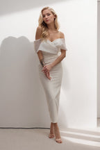 Elegant Sheath Column Tea Length Elastic Cloth Wedding Dress Wedding Dress