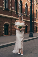Elegant Sheath Column Tea Length Elastic Cloth Wedding Dress Wedding Dress