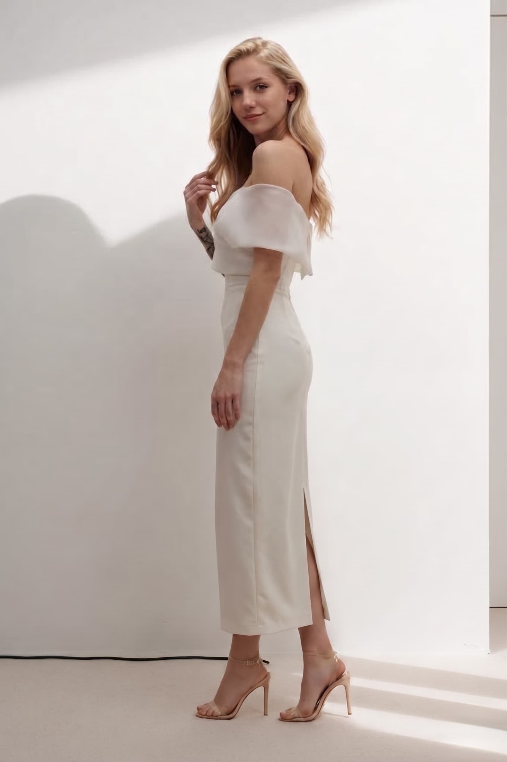 Elegant Sheath Column Tea Length Elastic Cloth Wedding Dress Wedding Dress