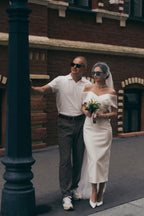 Elegant Sheath Column Tea Length Elastic Cloth Wedding Dress Wedding Dress
