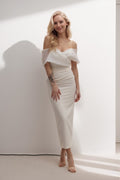 Elegant Sheath Column Tea Length Elastic Cloth Wedding Dress Wedding Dress