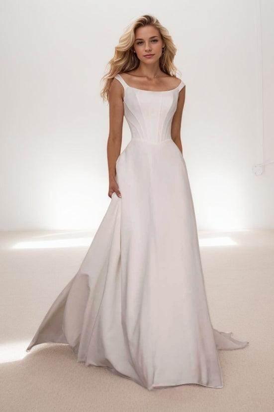 Elegant A Line Sweep Brush Train Elastic Cloth Wedding Dress Wedding Dress