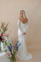 Elegant Mermaid Sweep Brush Train Lace Satin Wedding Dress Wedding Dress