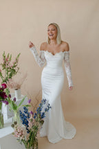 Elegant Mermaid Sweep Brush Train Lace Satin Wedding Dress Wedding Dress