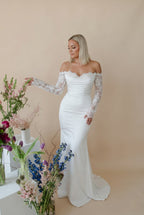 Elegant Mermaid Sweep Brush Train Lace Satin Wedding Dress Wedding Dress